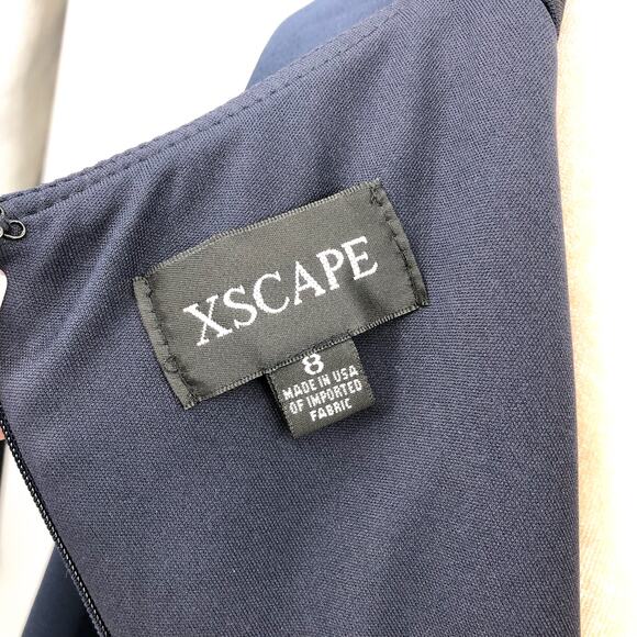 XSCAPE Women's Ruched Scuba Ruffle Gown Size 8 Midnight Blue 3/4 Sleeves NWT - Picture 8 of 10